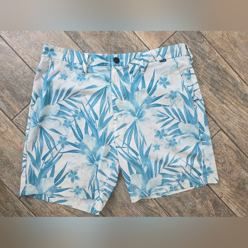 Hurley Blue White Floral Board Water Shorts Sz 34